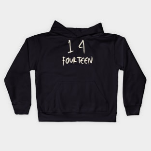 Hand Drawn Letter Number 14 Fourteen Kids Hoodie